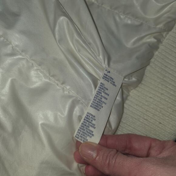 Y2K American Eagle White Puffer Jacket Small Logo Vintage Sherpa Lined Hood - Picture 11 of 12